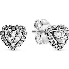 Pandora Raised Hearts Stud Earrings - Silver/Transparent