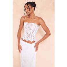 Corsets PrettyLittleThing White Textured Sheer Floral Lace Corset, White